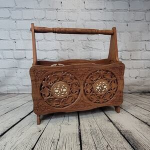 Vintage Hand Crafted Magazine Rack Teak Sheesham Wood Made in India